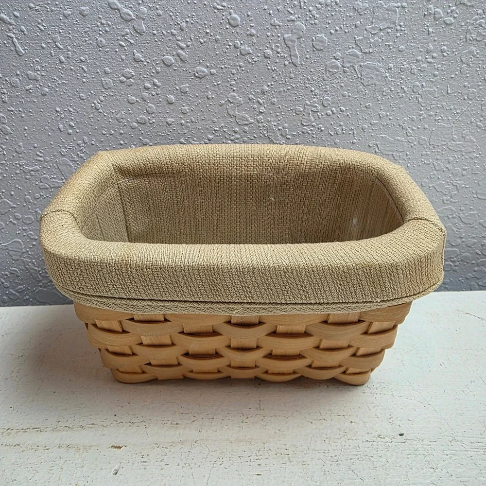 Small Basket Pair Green Bow Ribbon Wall Hanging & Tan Fabric Lined Rectangle